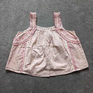 House of Harlow 1960 peach red embroidered cotton blouse Women's XLarge NEW